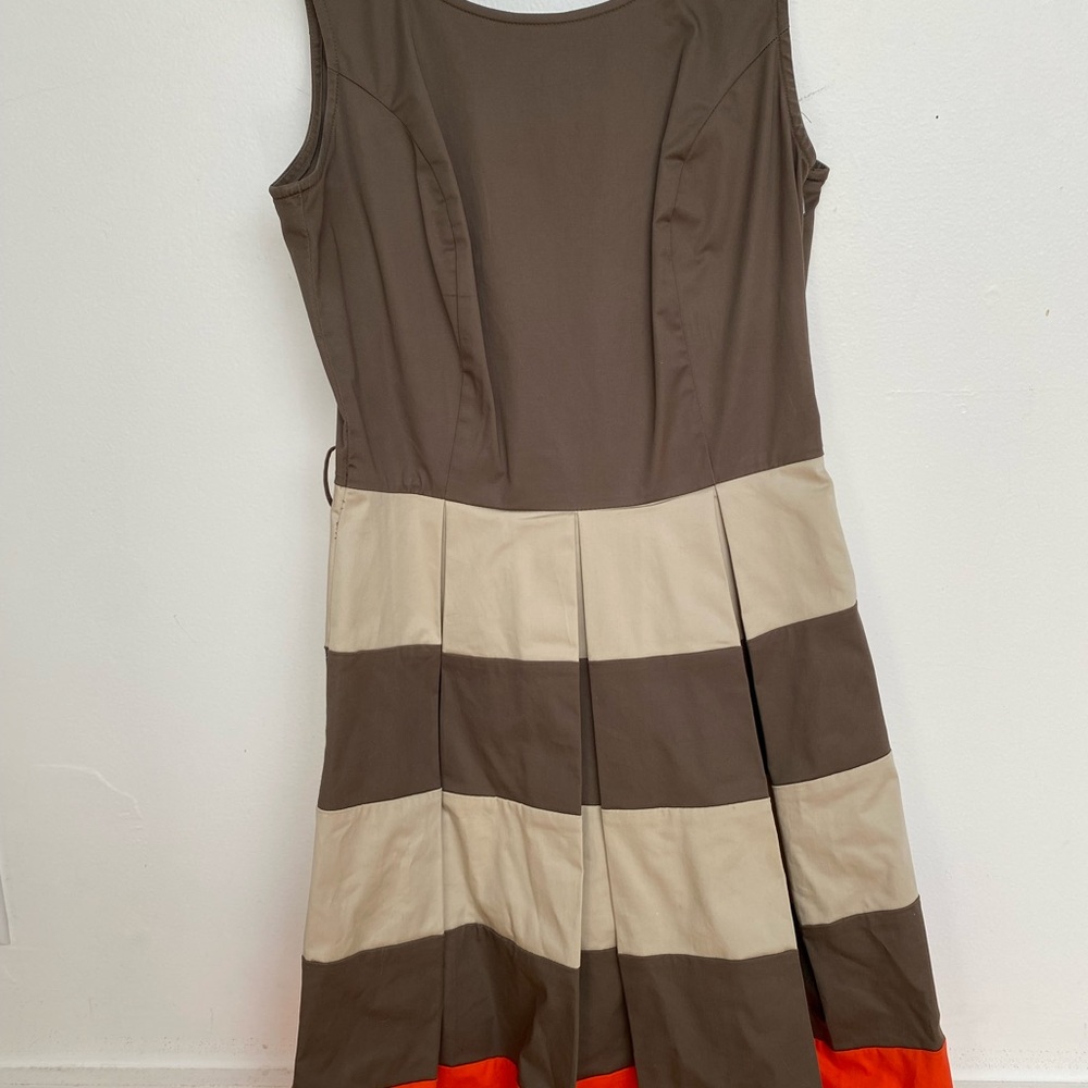 Banana Republic A-Line Pleated Midi Dress Brown, Cream and red